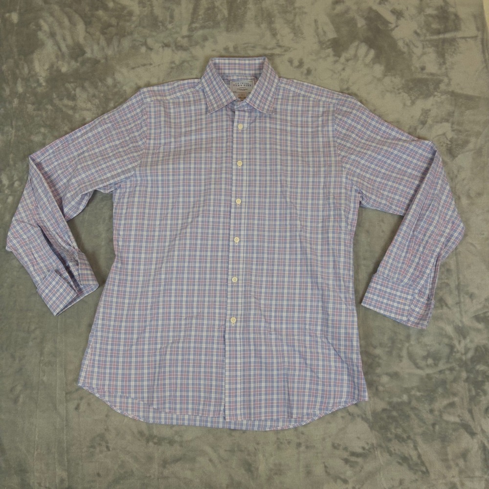 Charles Tyrwhitt Dress Shirt Mens 16/34 Slim Fit Blue Red Plaid Cotton Button Up